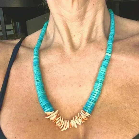 Vintage Jacla jocla Pueblo reishi Turquoise Navajo native american Necklace 74g - Picture 3 of 15